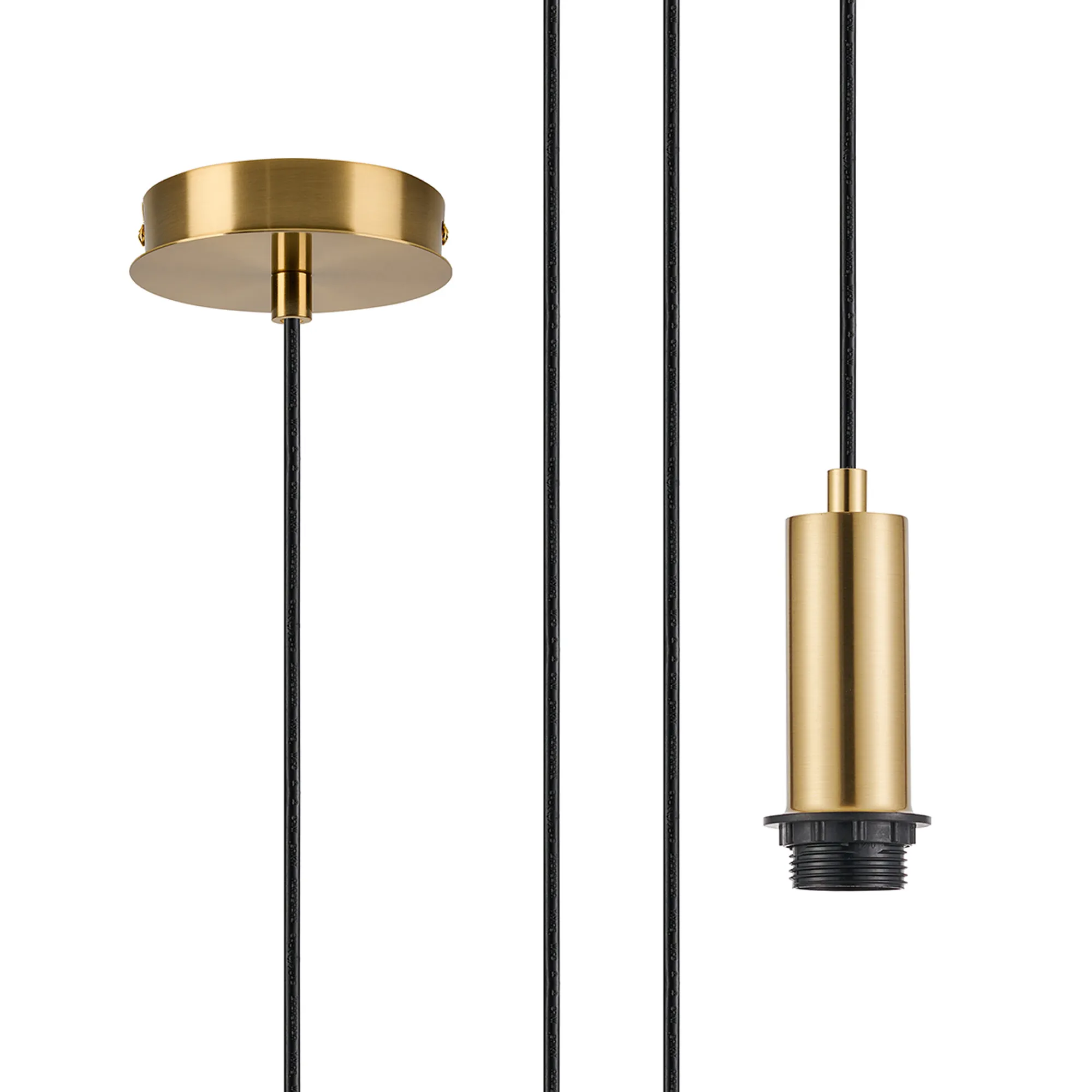D1053BG  Wick 10cm Body, 5m Single Pendant (FRAME ONLY), 1 x E27, Brass Gold